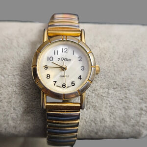Vintage 7 West Quartz Watch Gold Silver Two Tone Stretch Bracelet Japan Movt